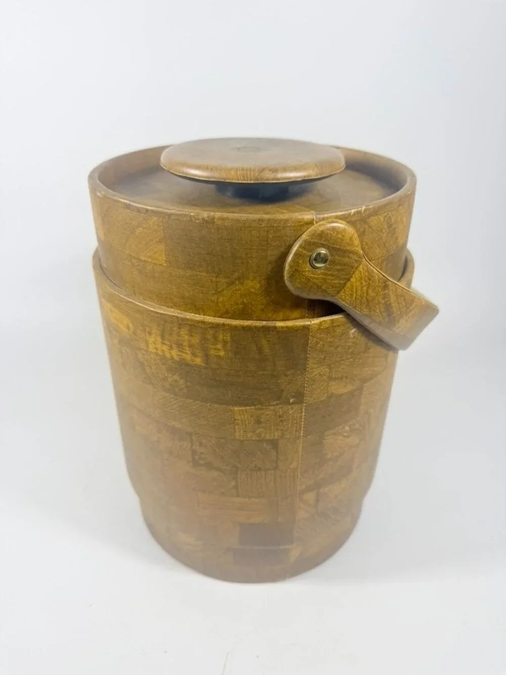 Large Ice Bucket Faux Wood Grain Vintage Mid Century Retro Elmar Products Handle